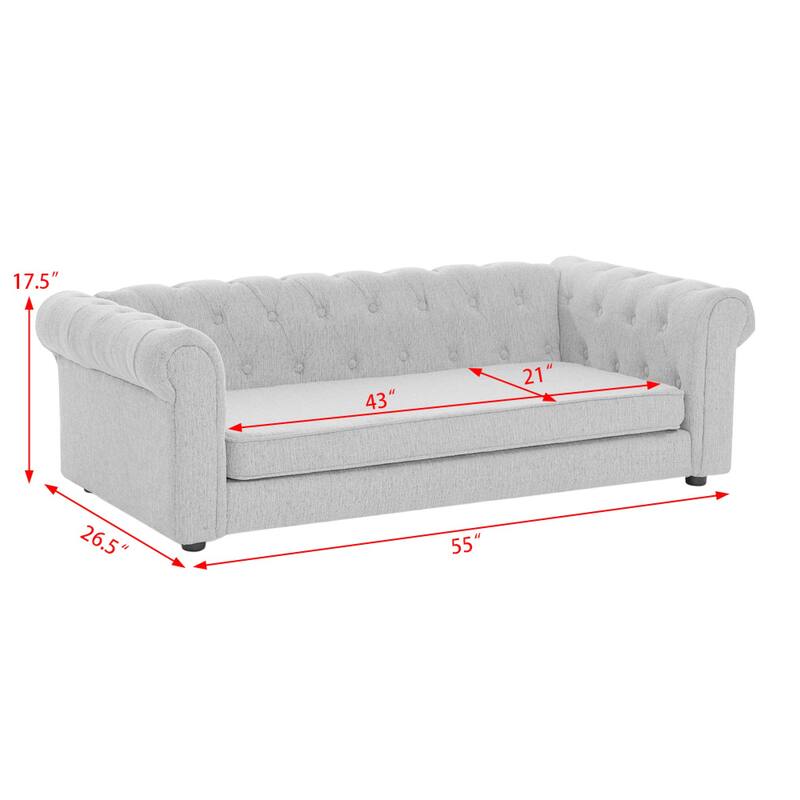 Roomfitters Upholstered Pet Sofa Chesterfield Style Elevated Dog Bed Couch with Rolled Arms & Button Tufted Cushion Seat