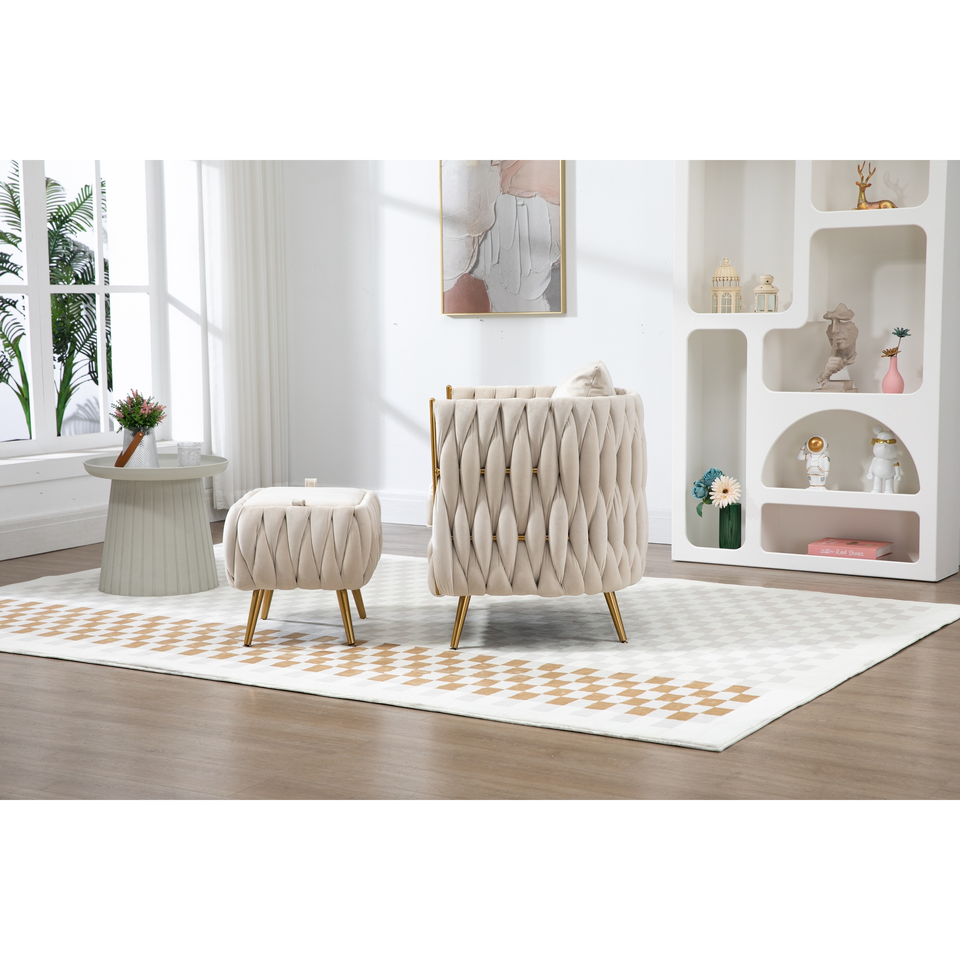 Accent Chair with Storage Ottoman Chair Tufted Barrel Chair Set