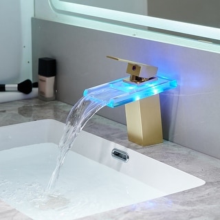 Modern Brushed Gold Bathroom Basin Faucet with LED Light - Bed Bath ...