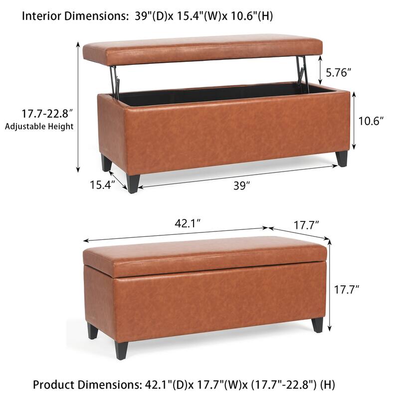 Adeco Modern Ottoman Footrest Fabric Lift Top Storage Ottoman Bench