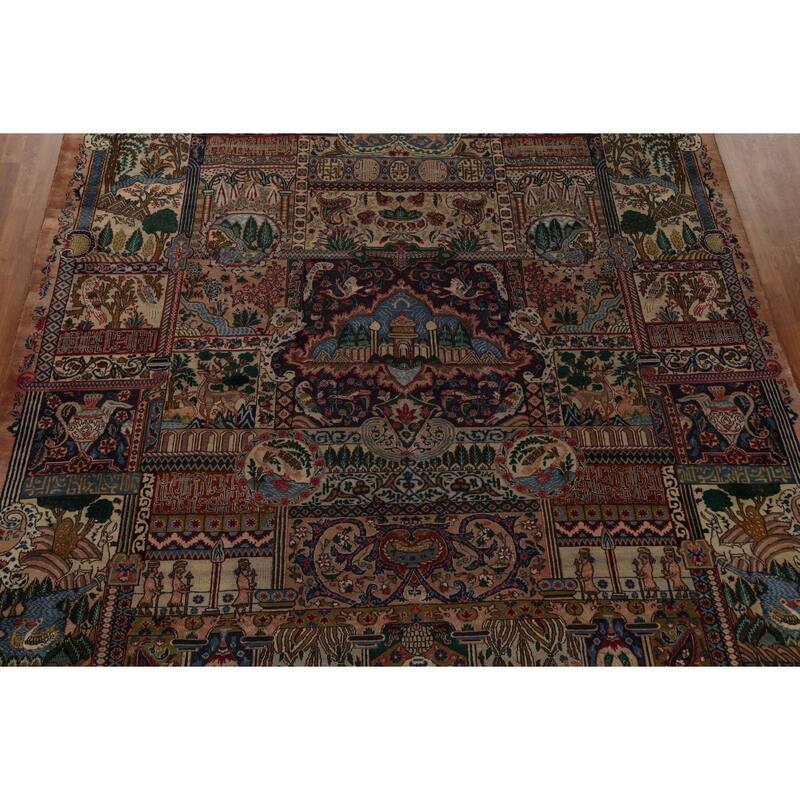 Animal Pictorial Kashmar Persian Area Rug Hand-knotted Wool Carpet - 9'7" x 12'6"