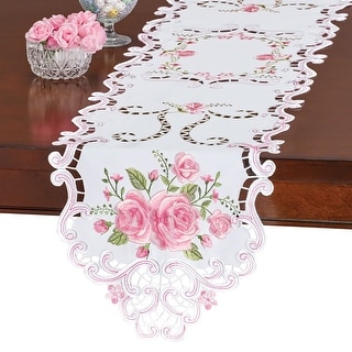 Embroidered Dainty Rose Scalloped Edge Table Linens