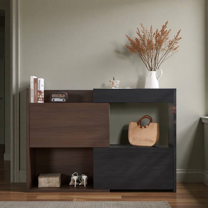58.8" Extendable Rotating Storage Cabinet with Drawer, Modern Buffet Sideboard for Living Room, Entryway or Office - Black Dark Walnut