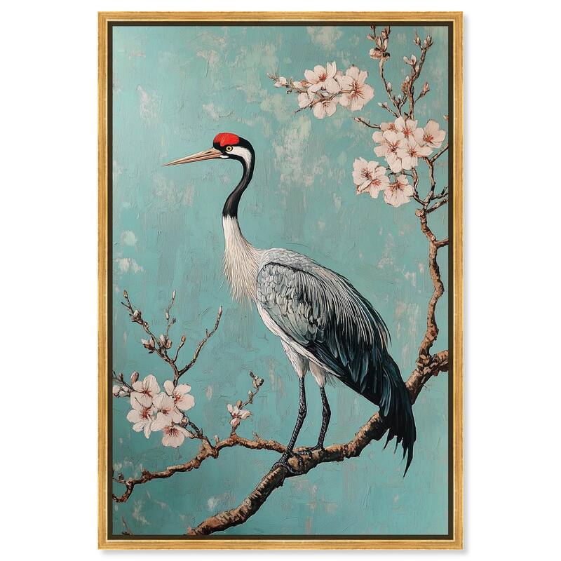 Crane in Blossom Canvas by Art Remedy - Gold - 10" x 15"