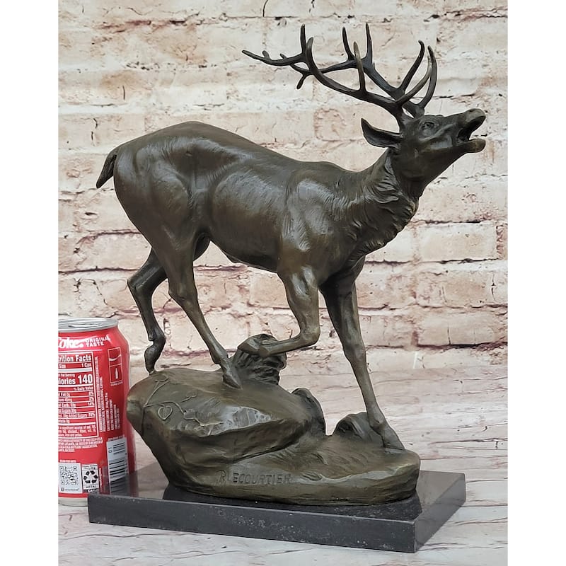 Signed Original Male Elk Mountain Deer Caribou Hunter Decor Bronze Sculpture Art