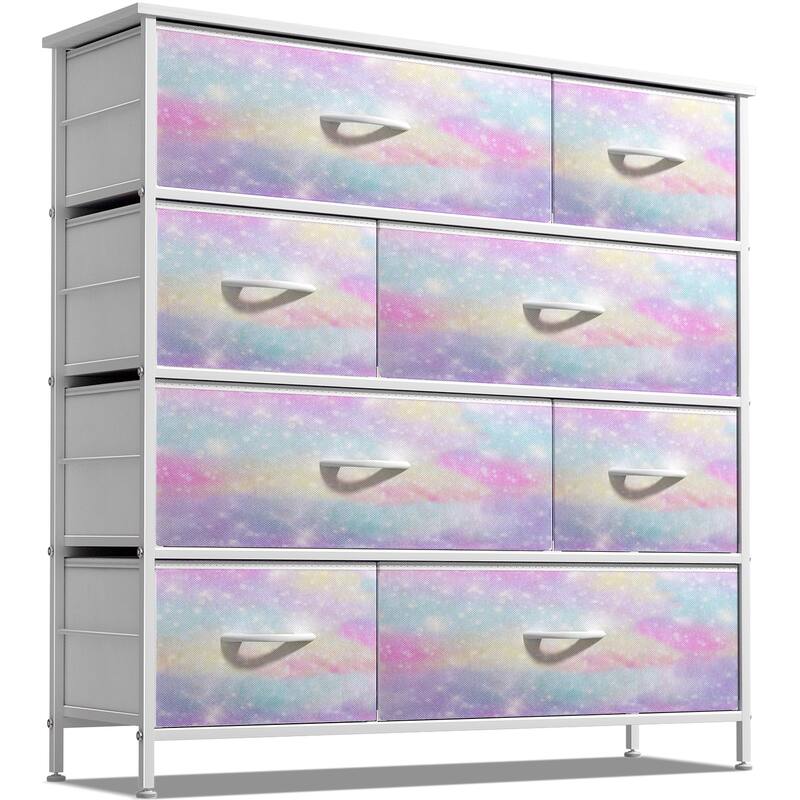Dresser w/ 8 Drawers Furniture Storage & Night Stand Table for Bedroom - Tie-Dye Sparkle
