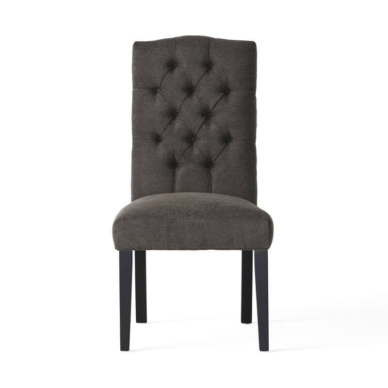Modern Dining Chairs Tufted Dining Chairs with Tufted Back and Crown Top, for Dining Rooms, Set of 2, Dark Grey