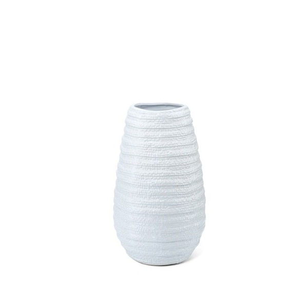 18.5” White Nola Corrugated Pattern Small Ceramic Vase - N/A