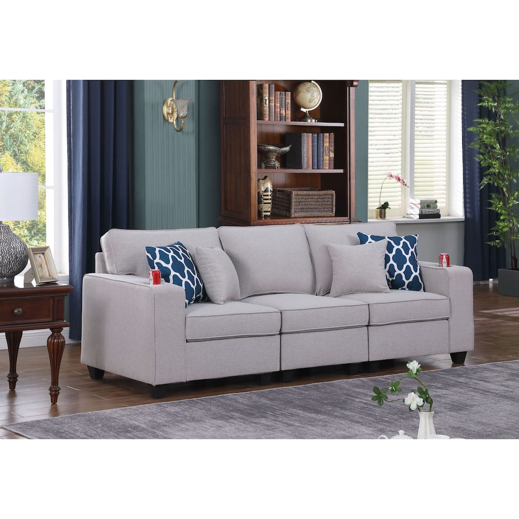 Linen Upholstered Sofa in Light Gray