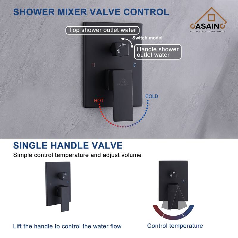 3-Spray 12 in. Ceiling Mount Dual Shower Heads 2.5 GPM Fixed and Handheld Shower Head - 12 inch