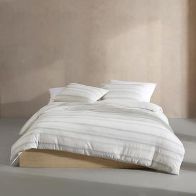 Calvin Klein Strie Stripe Cotton Off-White Duvet Cover Set