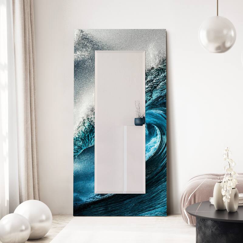 "Sapphire Sea" Reverse Printed Tempered Art Glass with Rectangular Beveled Mirror