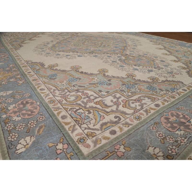 Geometric Tabriz Persian Area Rug Hand-Knotted Beige Wool Carpet - 9'10"x 12'6"