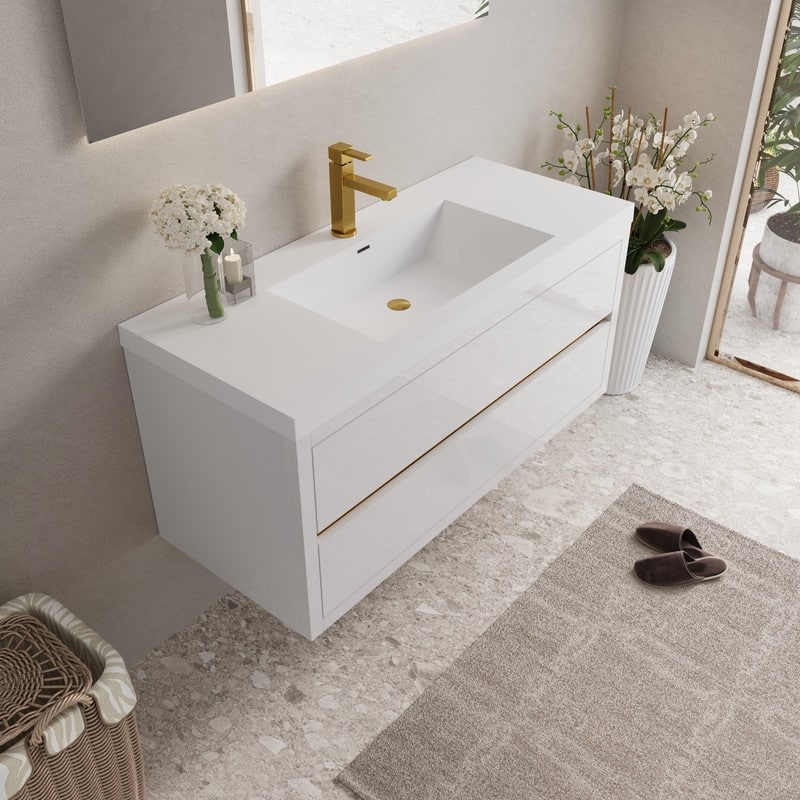 Abruzzo 48" Wall-Mount Bathroom Vanity with Stone Resin Top and Dual Soft-Close Drawers
