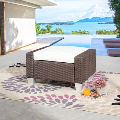 Patio Festival Outdoor Wicker Ottoman with Cushion