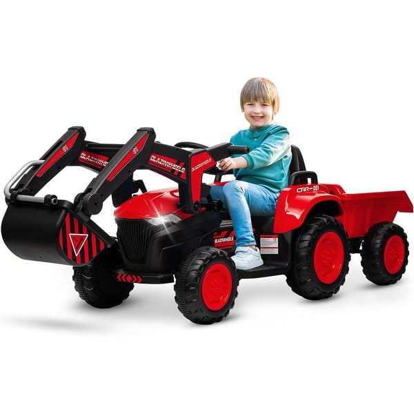 slide 2 of 29, 12V 3 in 1 Kids Ride on Excavator & Tractor with Detachable Trailer