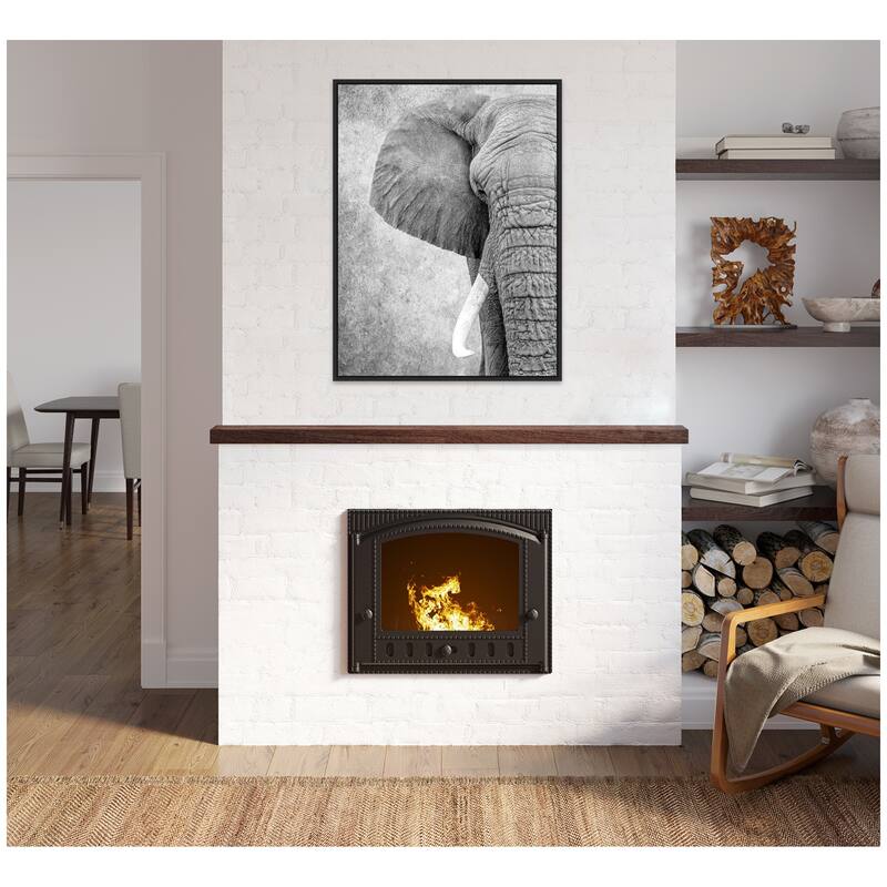 Kate and Laurel Sylvie Black and White Minimalist Safari Elephant Framed Canvas by Simon Te of Tai Prints
