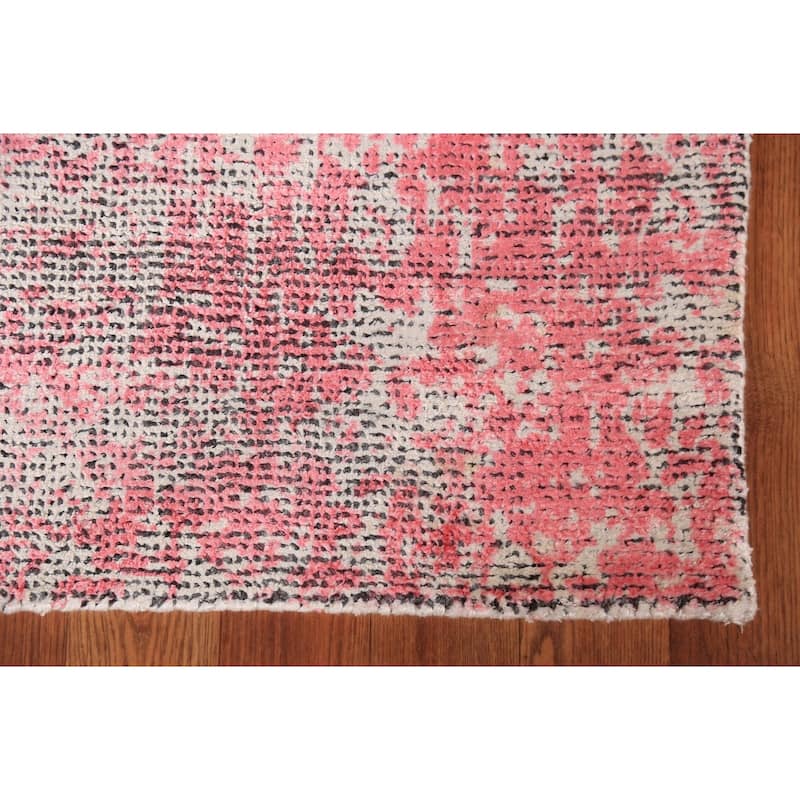 Pink Abstract Contemporary Area Rug Handmade Wool Carpet - 5'3"x 7'2"