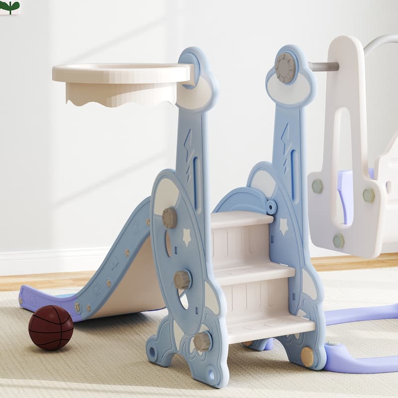 Outdoor Toddler Playset with Slide Swing Climber Platform and Basketball Hoop Activity - 58.1" L x 63" W x 42.1" H