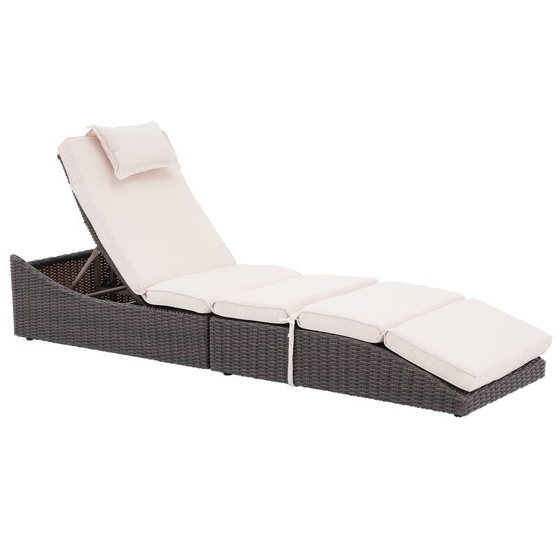 Patio Wicker Chaise Lounge Recliner Foldable Chair, w/ 5 Adjustable Back Positions & Cushion