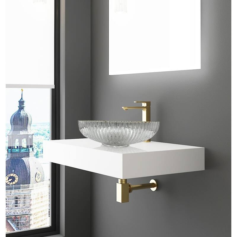 CastelloUSA 21" Oval Decorative Clear with Gold Rim Crystal Sink With Base
