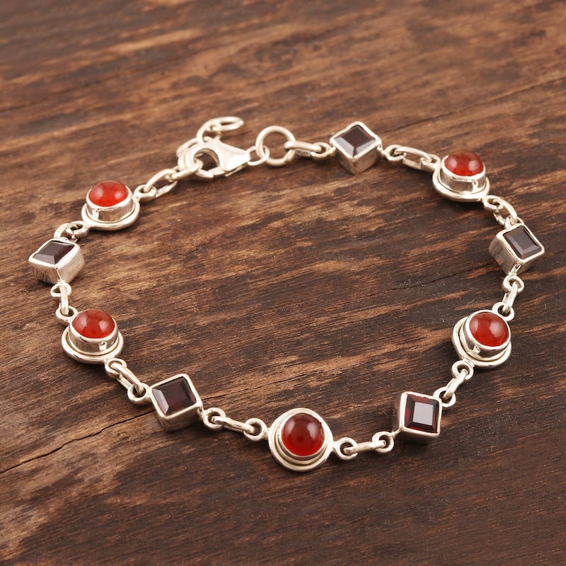 NOVICA Radiant Geometry, Garnet and carnelian link bracelet