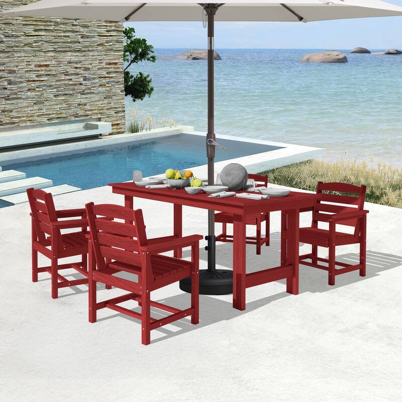 5-Piece HDPE Outdoor Dining Table Sets with Umbrella Hole - 1-Table 4-Chairs