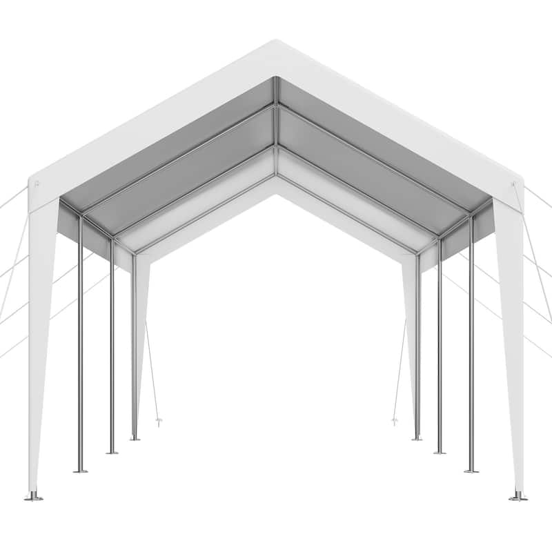 Galvanized Steel Portable Garage with Car Canopy and Sidewalls - 10x20 ft - White