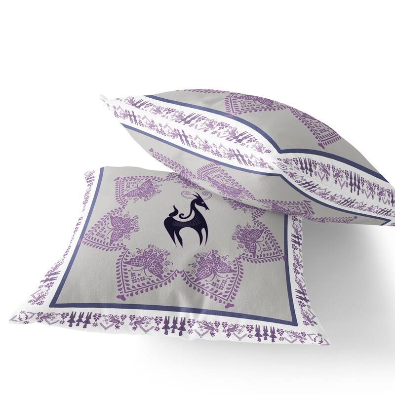 HomeRoots Set of Two 16" X 16" Black and Gray Horse Blown Seam Eclectic Indoor Outdoor Throw Pillow - 16.00' X '16.00' X '5.00