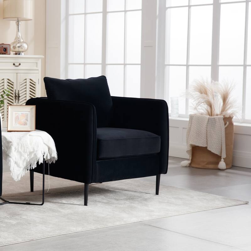 Accent Chair for Living Room, Velvet Comfy Single Sofa Chair Mid-Century Modern Armchair with 1 Pillow and Metal Legs