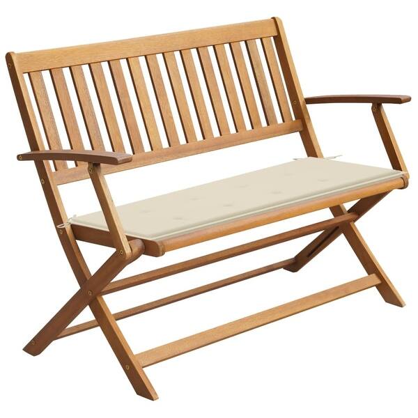 slide 2 of 9, vidaXL Patio Bench with Cushion 47.2" Solid Acacia Wood - 47.2" x 23.6" x 35"