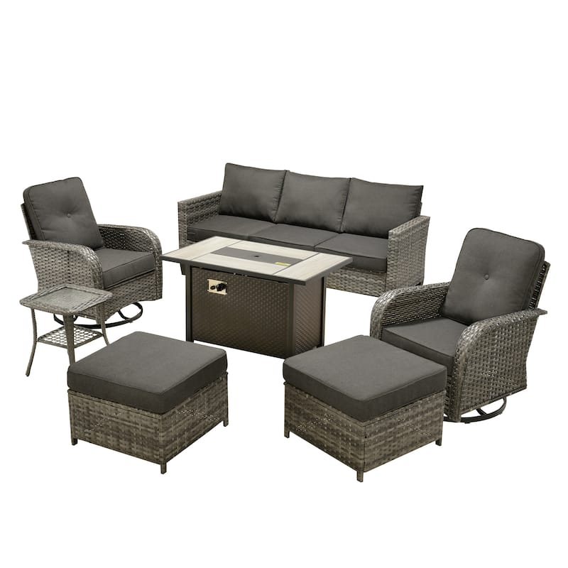 XIZZI 7-piece Outdoor Patio Furniture Set Wicker Chairs with Fire Table