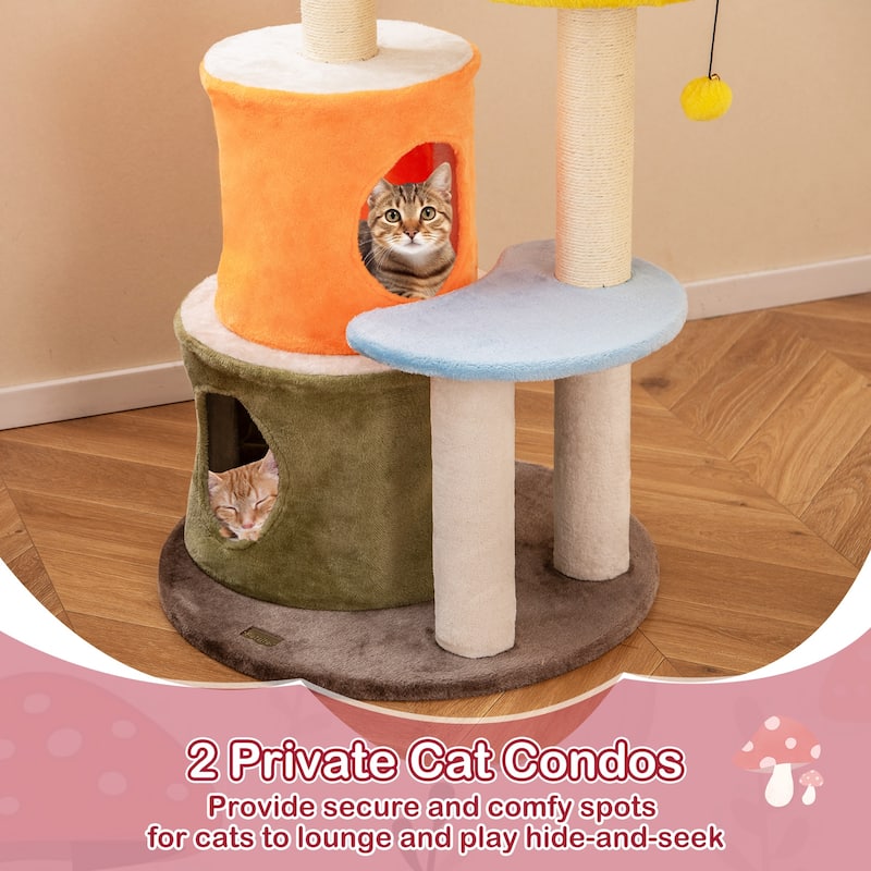 43" Multi-Level Cat Tree Tower with Sisal Posts Mushroom Perches Condos and Dangling Toys