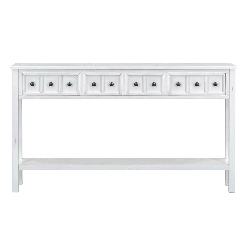 Rustic Entryway Console Table with Two Drawers and Bottom Shelf - Antique White