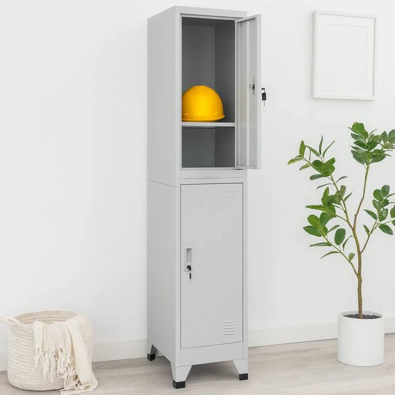 Sonia Rectangular Locker Cabinet with 2 Lockable Doors, Gray Steel