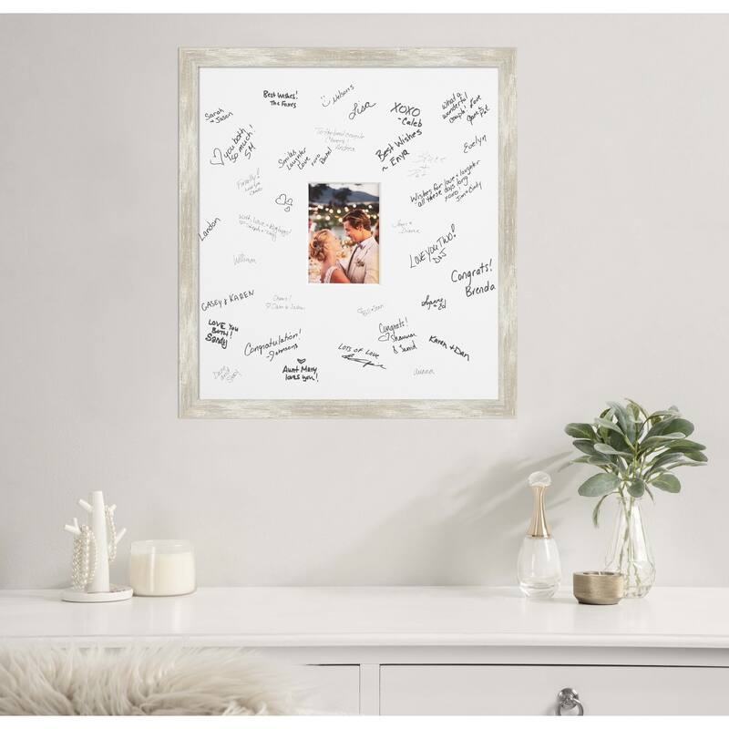 Metallic Signature Mat Picture Frame - Autograph Photo Frame Guest Book Alternative for Weddings, Graduations, or Retirement