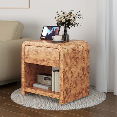 Moasis Sofa End Table with Charging Station, Side Tble with Storage Shelf and Drawer