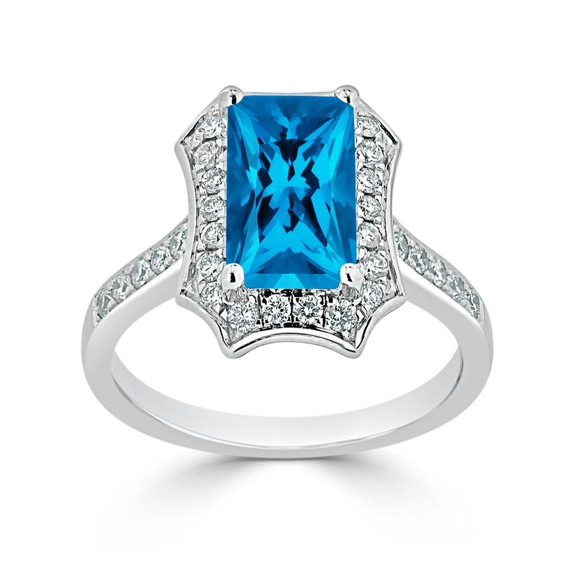 Auriya Vintage 1 3/4ct Emerald-cut Swiss-Blue Topaz and Halo Diamond Engagement Ring 3/8ctw 14k Gold