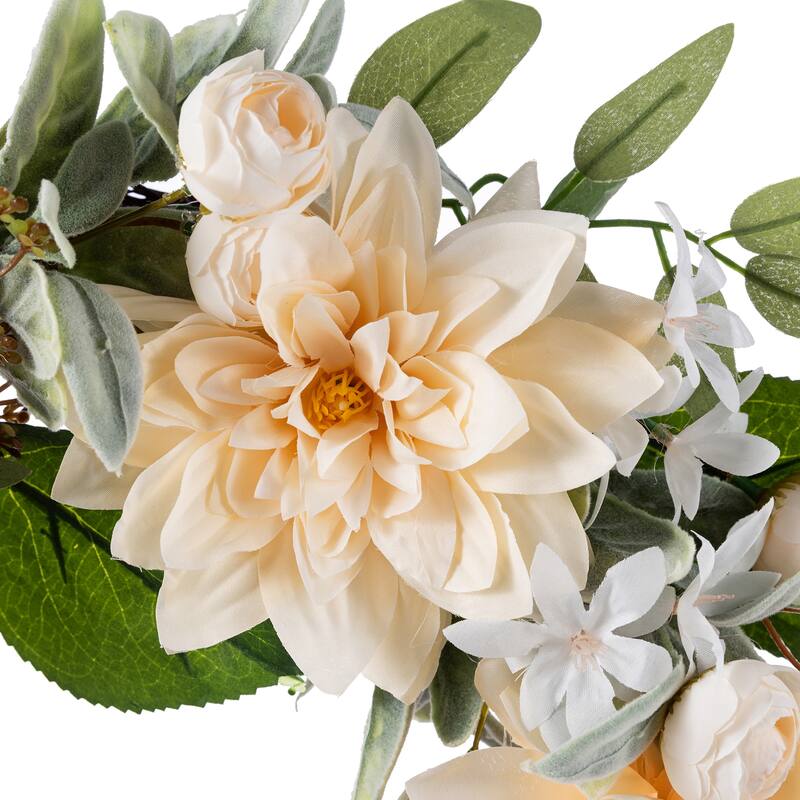 Glitzhome Peach Dahlia Floral Wreath Teardrop Garland