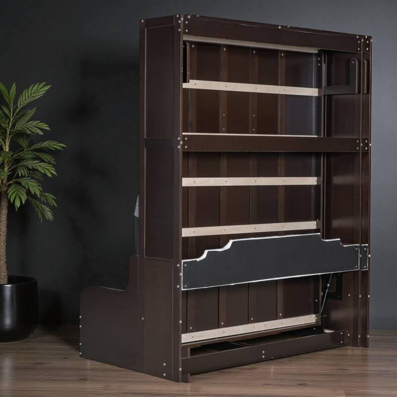 Queen Size Murphy Wall Bed with Folding Cushion Chair, Space-Saving Cabinet Bed for Guest Room or Home Office