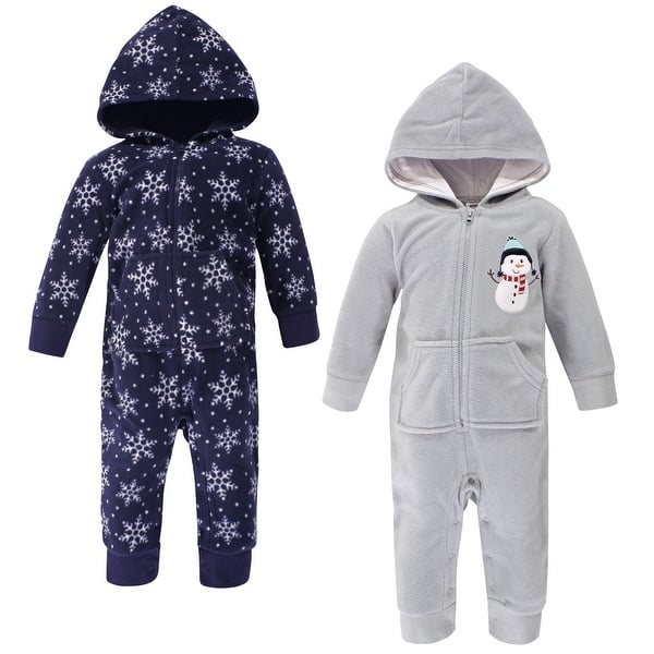 slide 1 of 1, Hudson Baby Infant Fleece Jumpsuits, Coveralls, and Playsuits 2pk, Navy Snowman 0 - 3 Months - Grey/Blue