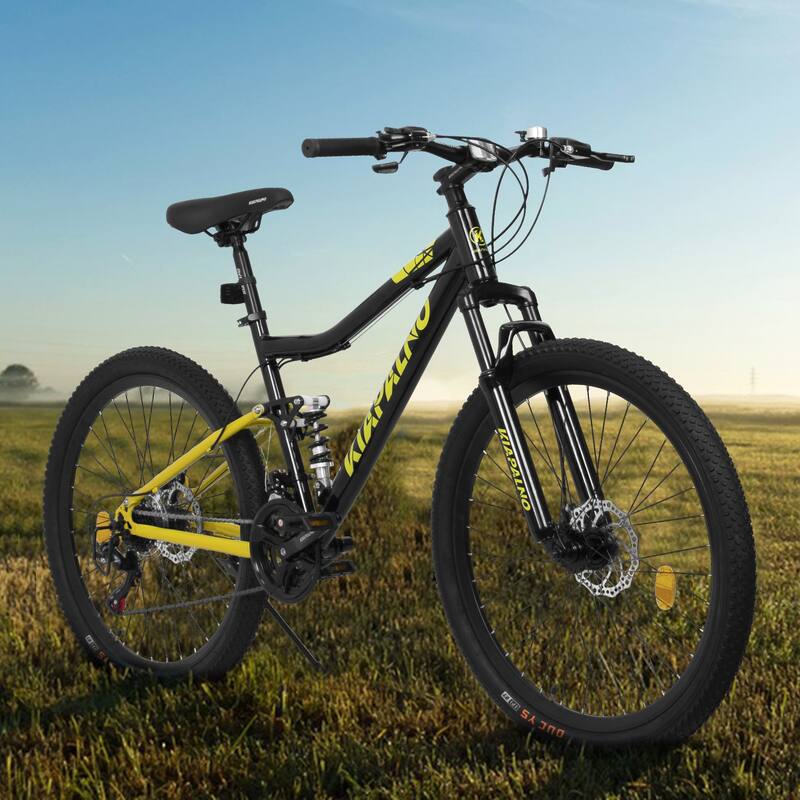 26 Inch Curved Mountain Bike with Iron Frame 21 Speed, Dual Disc Brakes, Dual Shock Absorption, All Terrain Tires for Trail