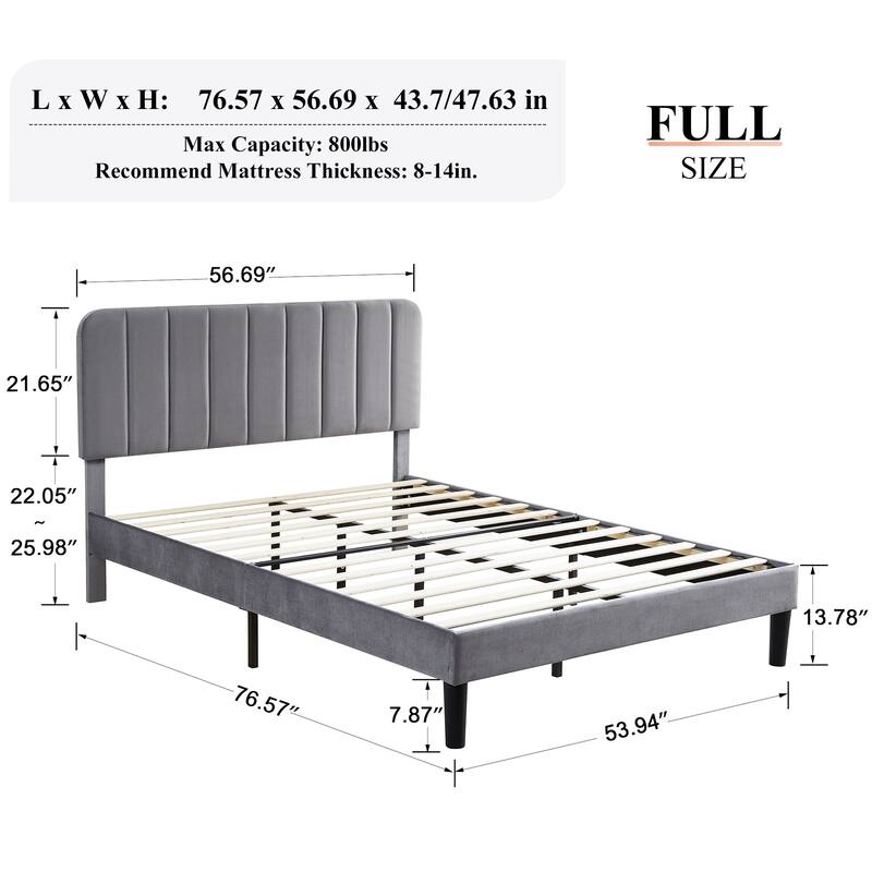 Javlergo Upholstered Platform Bed Frames with Height Adjustable Headboard, Sturdy Wooden Slats/Noise-free