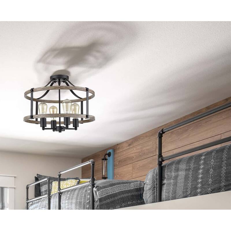 Tenerife Farmhouse Ceiling Light Fixtures Ceiling Semi Flush Mount Chandelier - Black & Wood Grain