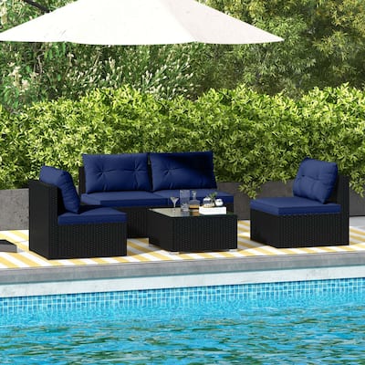 5 PCS Patio Furniture Set Outdoor Wicker Conversation Set w/ Cushions