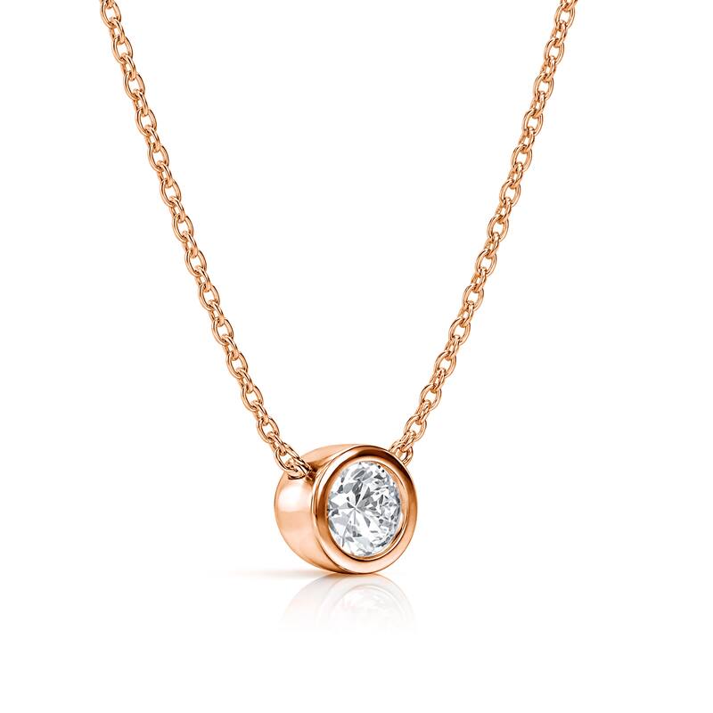 Auriya 14K Gold Lab Grown Round Diamond Bezel Solitaire Pendant Necklace 1.00 to 5.00 ct. tw. (F-G VS)