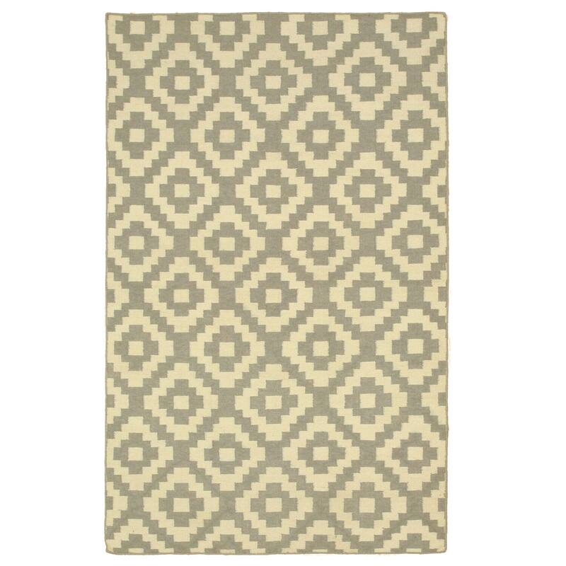 Gray Wool Flatweave Reversible Rug 8x10 - Contemporary Handmade Look with Elegant Trellis Motif - N/A