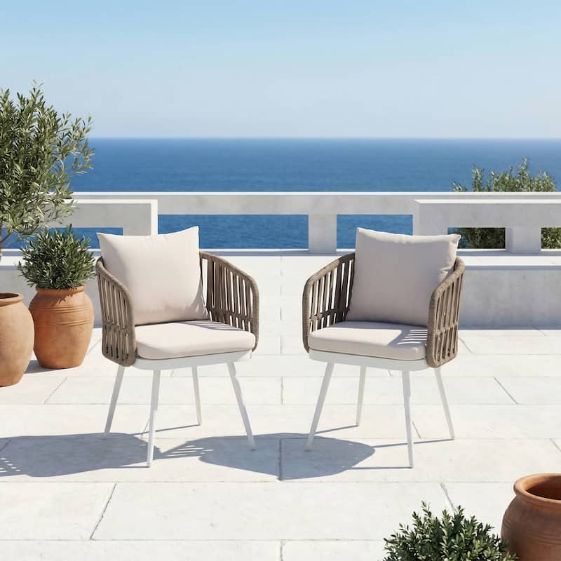 Patio Dining Chair Set - Metal Frame with Woven Rope Seat