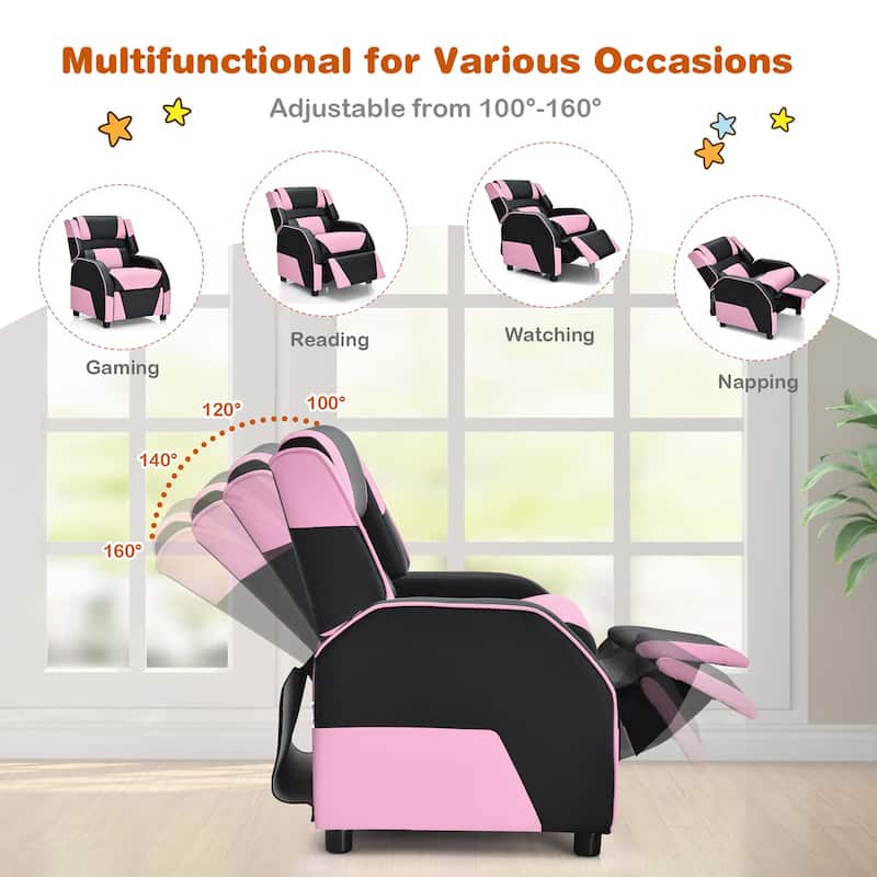 Costway Kids Youth Gaming Sofa Recliner w/Headrest & Footrest PU