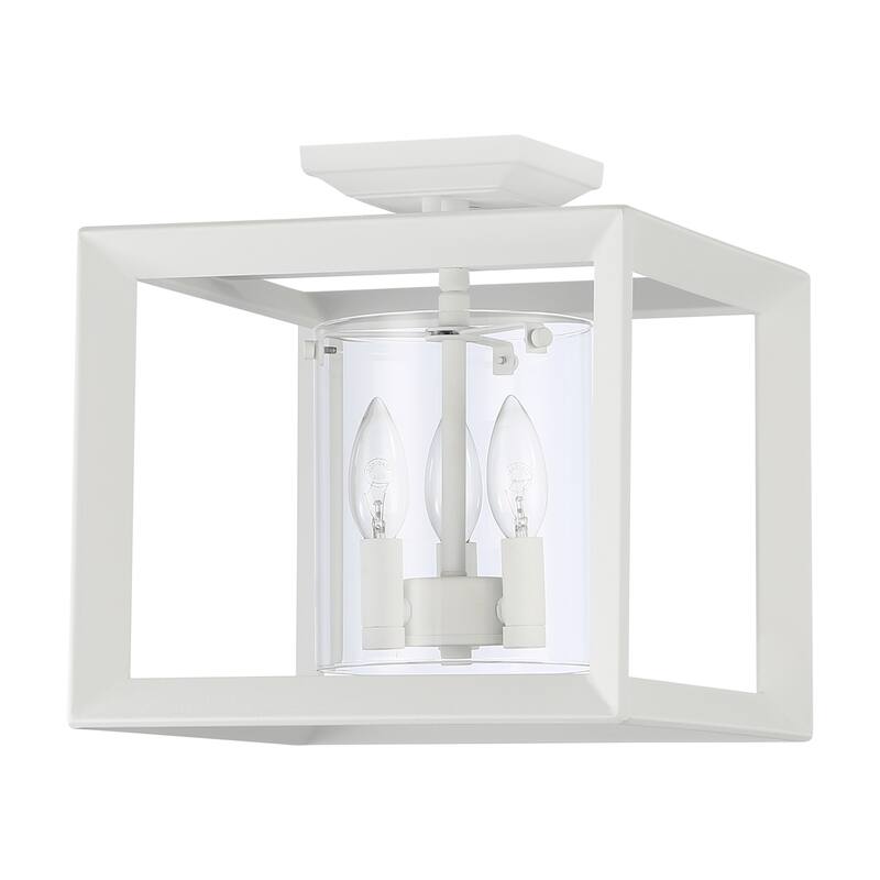 Golden Lighting Smyth 3-light 12"H Semi-Flush Mount in Natural White and Clear Glass - Natural White - 3-Light 12" Semi-flush